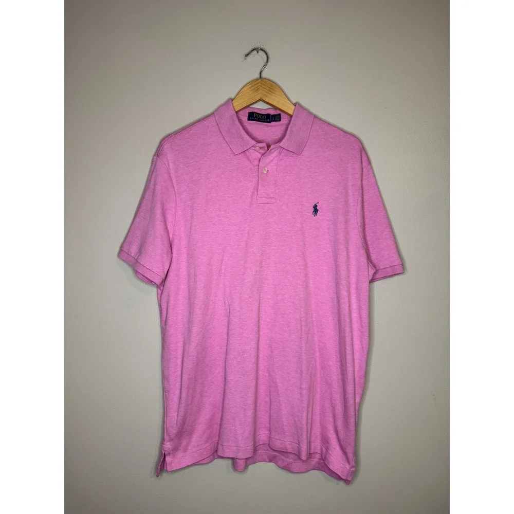 Polo Ralph Lauren Mens Pink Heather Short Sleeve Pony Logo Polo Shirt Large
